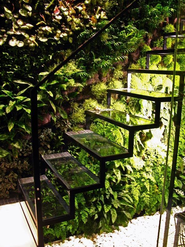 Stairs with green wall