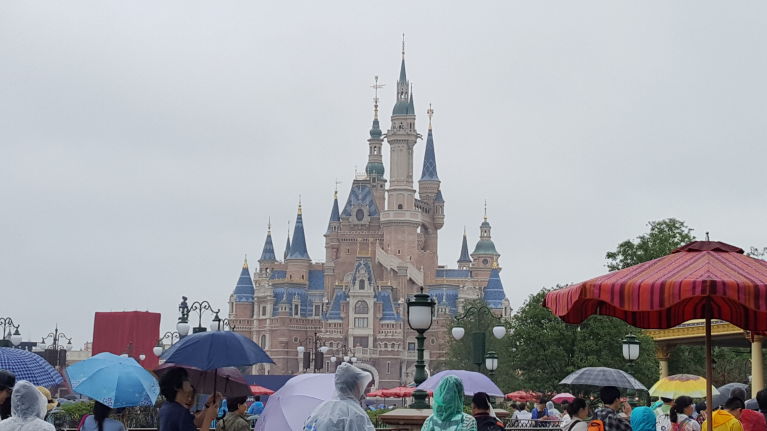 Shanghai Disney Castle in the rain. 