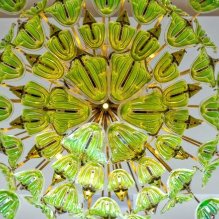 Extraordinary living chandelier with algae-filled leaves purifies the air.