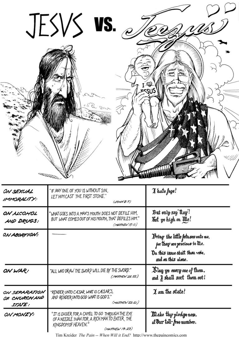 Jesus vs. Jeezus<br />
<br />
From The Pain comic archive published 4 May 2005: http://www.thepaincomics.com/weekly050504.htm