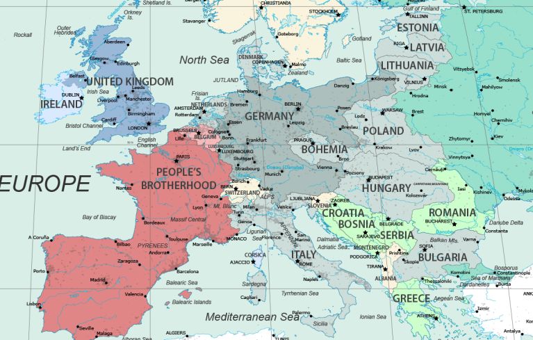 A closer map of Europe in the same universe, also deleted from his deviantart.
