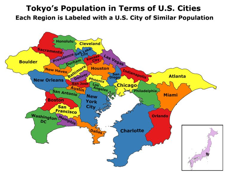 Tokyo divided into 33 regions, each with the population of a major U.S. city