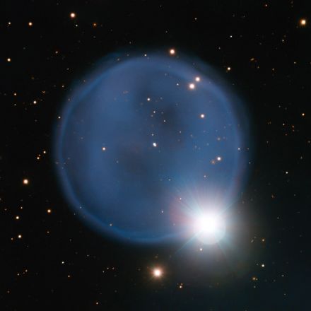 A Stellar Bubble: When an ageing star shed its outer layers, this blue bubble was left behind.