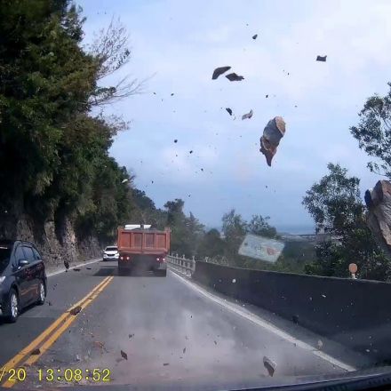 Falling Boulder Nearly Hits Multiple Cars