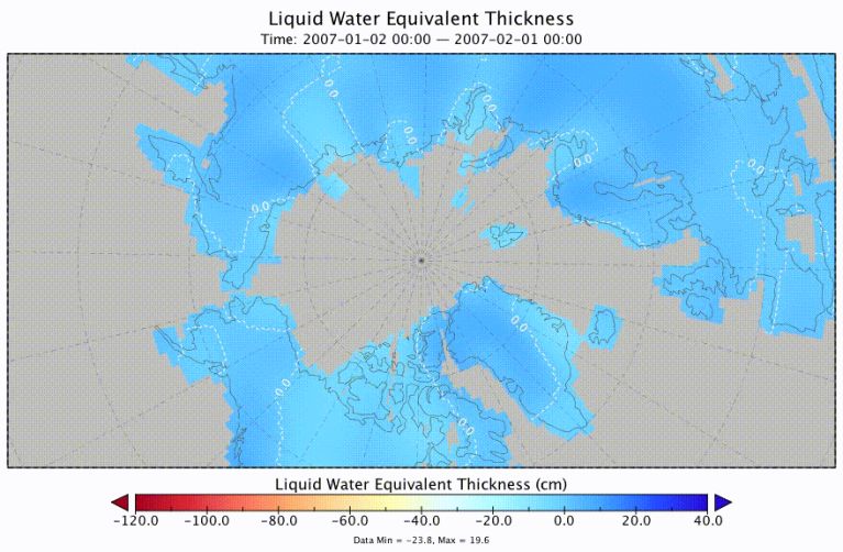 Data visualisation of water/ice mass over time according to NASA's GRACE mission.