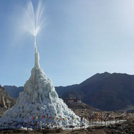 Engineer grows ice pyramids to create a sustainable water source in the Himalayas