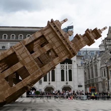Huge cardboard tower toppled in the City of London