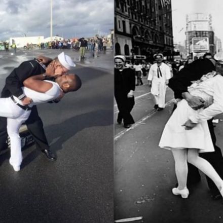 Same-sex Navy couple faces backlash for re-creating iconic WWII kiss: 'We're just showing our love for each other'