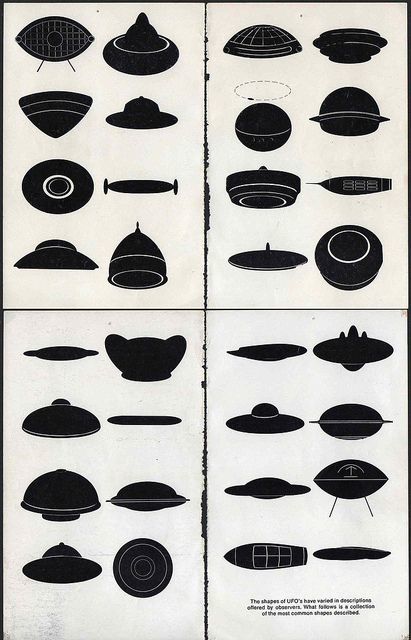 Another old chart showing common shapes and sizes of commonly reported UFOs.
