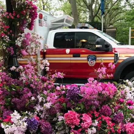 A floral designer is beautifying the streets of New York with elaborate displays for health care workers