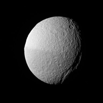 Rare, elliptical craters reveal new clues about strange Saturn moons Tethys and Dione