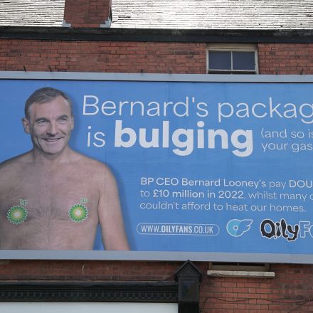 ‘OilyFans’ billboards show BP chief executive topless after earning £10 million