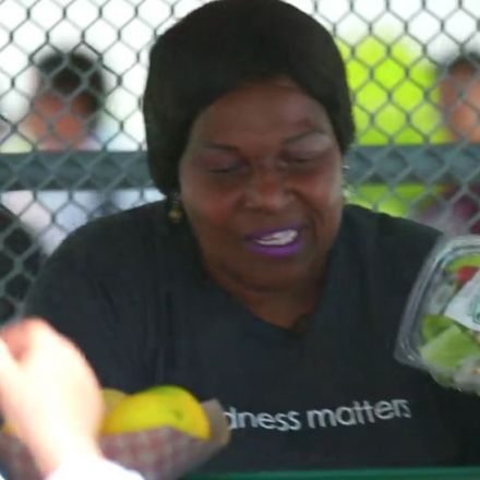 A school worker who devotes her free time to cooking and distributing meals for the homeless gets the surprise of her life