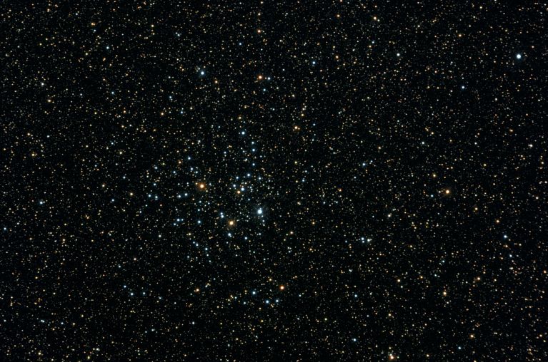 M26 is 89 million years old, 5,000 light years distant from us and has an odd dark spot towards the center, which might not be actually in M26 but rather a galactic dust lane between us and M26.<br />
<br />
Image credit: www.mistisoftware.com/astronomy