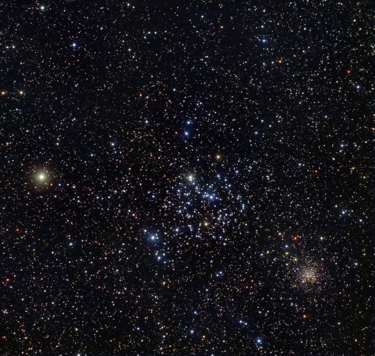 2800 light years distant and about 100 million years old. NGC 2158 is in the lower right hand corner. It looks like a close neighbor but it's actually 4 times more distant and 10 times older! <br />
<br />
Image credit: Robert J Hawley