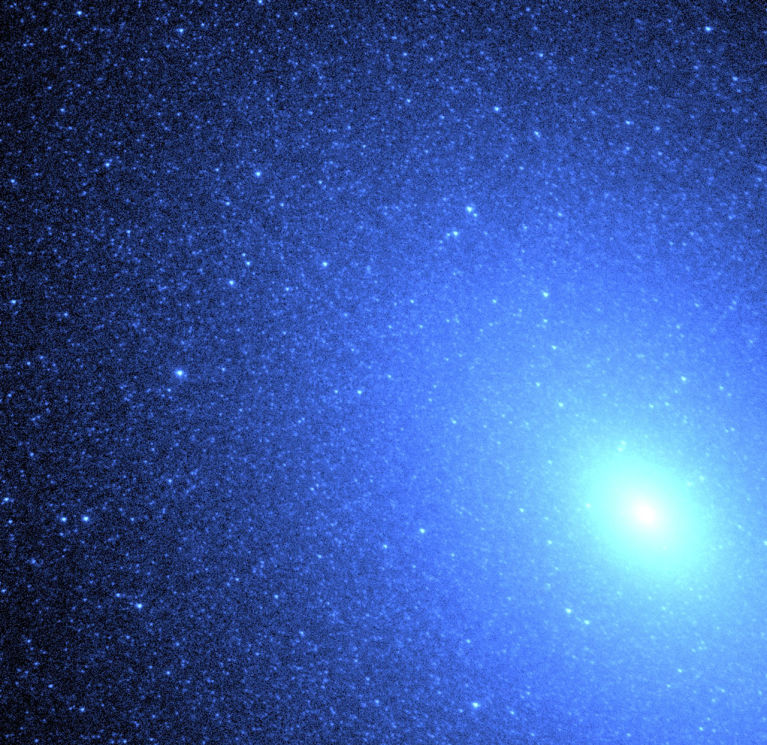 At least 8000 blue stars are in the core of M32. <br />
<br />
Image credit: NASA Hubble Space Telescope’s – Space Telescope Imageing Spectrograph (STIS)