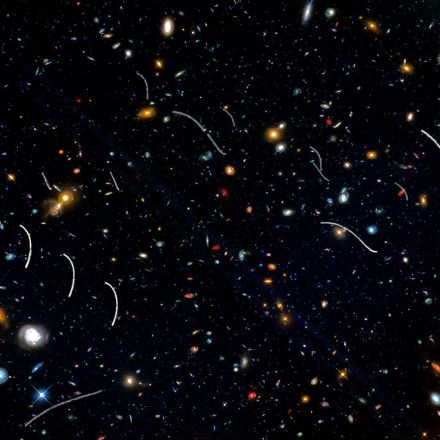Hubble telescope was trying to take a picture of distant galaxies, but asteroids kept getting in the way