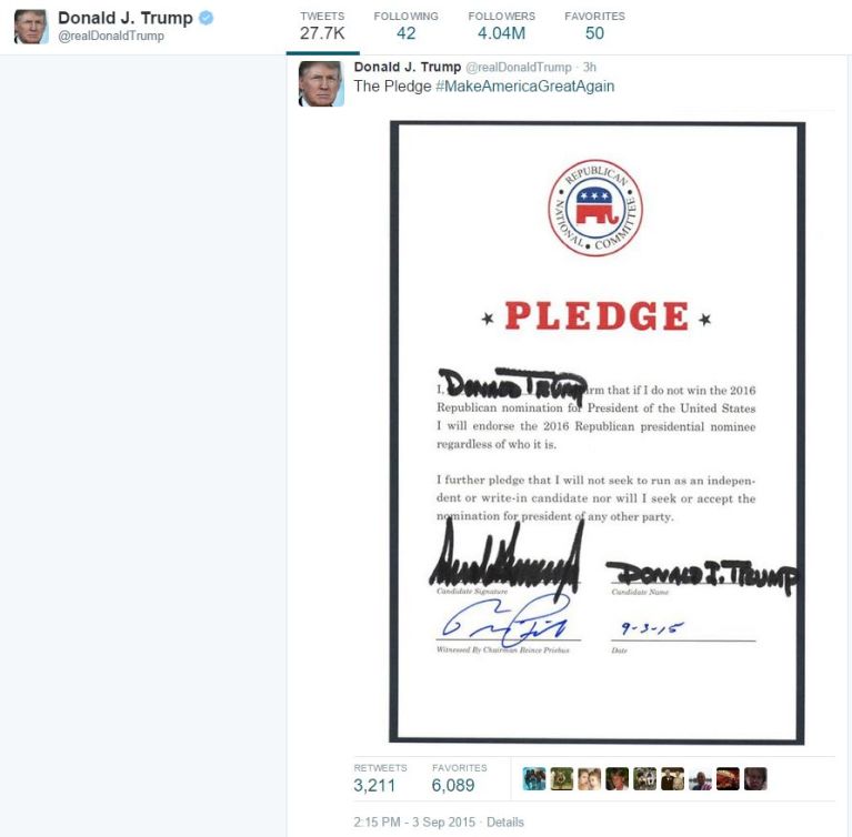 Donald J. Trump signs pledge