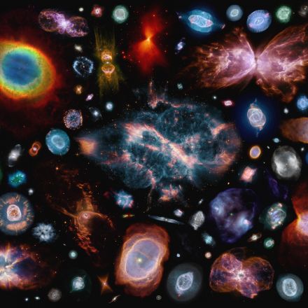 A collage created from (100) of our planetary nebulae all are presented north up and at apparent size relative to one another.