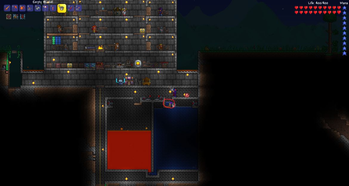 With one bucket of water in the left well. Just click really fast on the block the cursor is pointing too. If you click too slow it won't work so just grab another bucket of water and try agin.