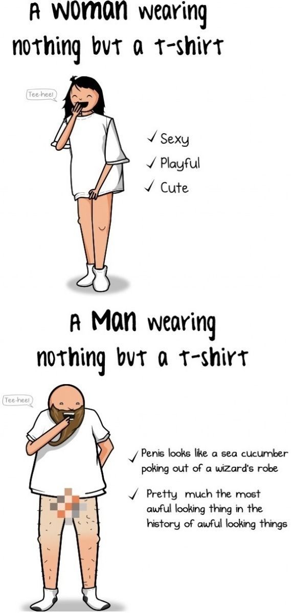 Men vs Women in wearing nothing but a t 