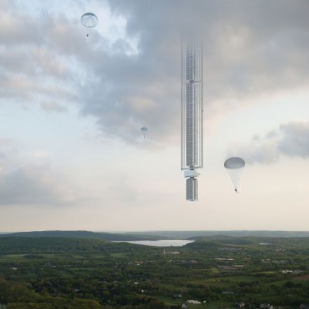Supertall skyscraper hangs from orbiting asteroid in Clouds Architecture Office concept